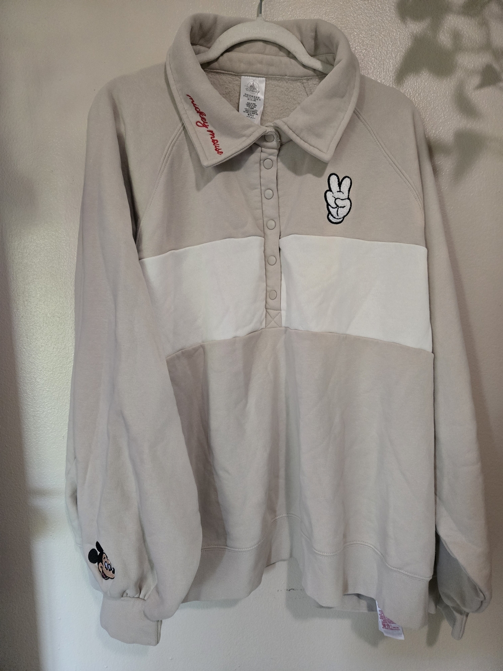 Disney Cream & White Snap Button Pullover with Embroidered Detail